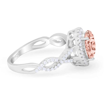Oval Morganite CZ Halo Twisted Ring 925 Sterling Silver Wholesale